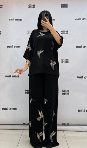 Women's Hummingbird Print Two-Piece Top and Pants Set