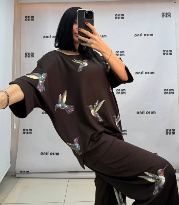 Women's Hummingbird Print Two-Piece Top and Pants Set