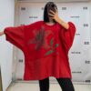Elegant Oversized Red Blouse with Floral Detail