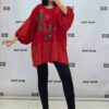 Elegant Oversized Red Blouse with Floral Detail