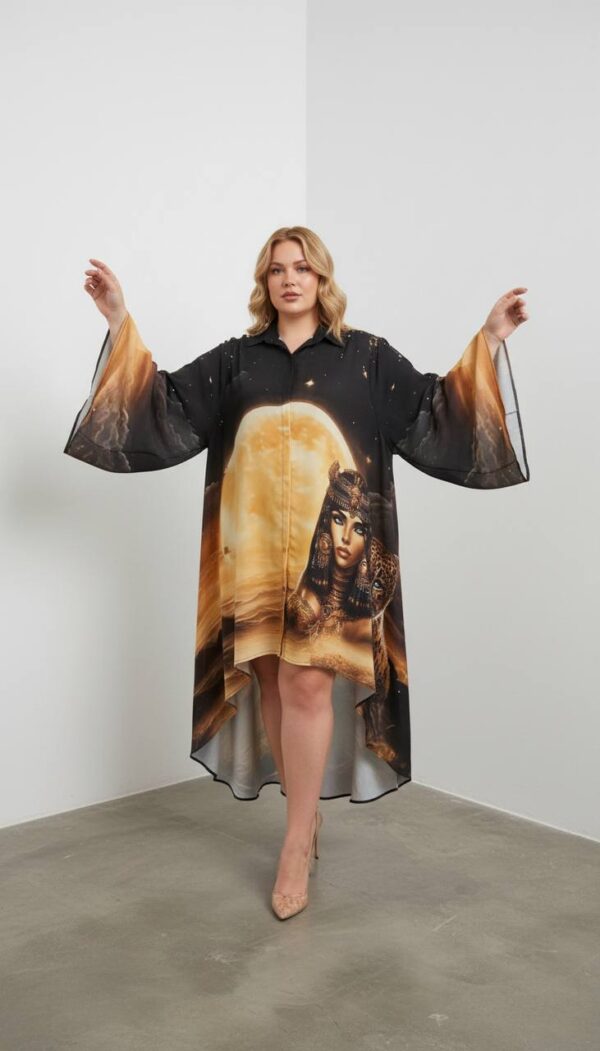 Oversized Egyptian Print High-Low Shirt Dress