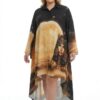 Oversized Egyptian Print High-Low Shirt Dress