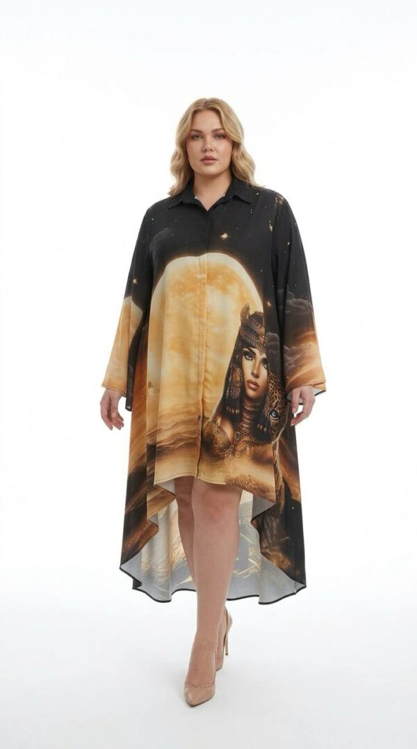 Oversized Egyptian Print High-Low Shirt Dress
