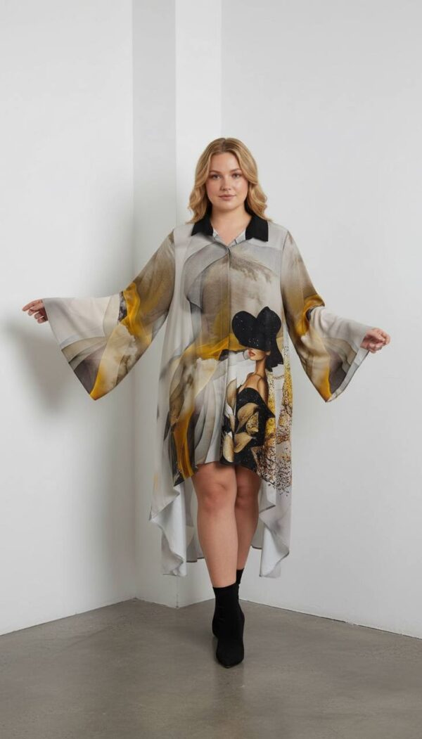 Elegant Abstract Print High-Low Oversized Shirt Dress
