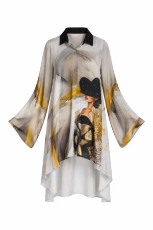 Elegant Abstract Print High-Low Oversized Shirt Dress