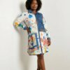 Artistic Paint Splatter Denim Mini Shirt Dress