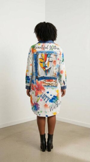 Artistic Paint Splatter Denim Mini Shirt Dress
