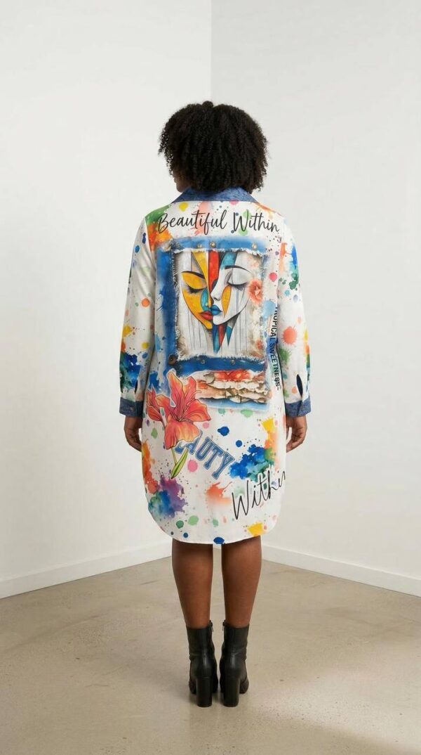 Artistic Paint Splatter Denim Mini Shirt Dress