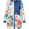 Artistic Paint Splatter Denim Mini Shirt Dress