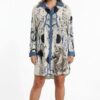 Graphic Print Mini Shirt Dress with Denim Accents