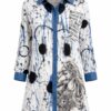 Graphic Print Mini Shirt Dress with Denim Accents