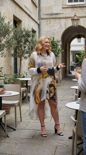 Elegant Abstract Print High-Low Oversized Shirt Dress