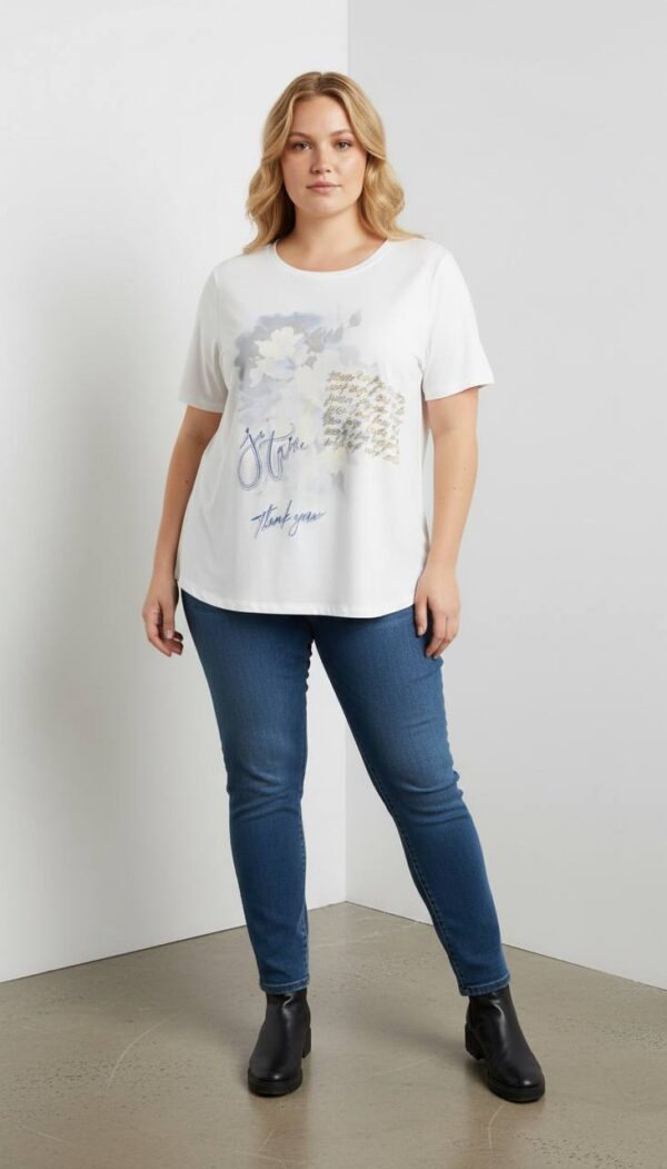 Women's White Graphic Print Short Sleeve Blouse