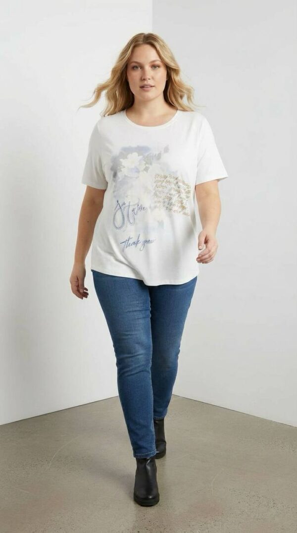 Women's White Graphic Print Short Sleeve Blouse