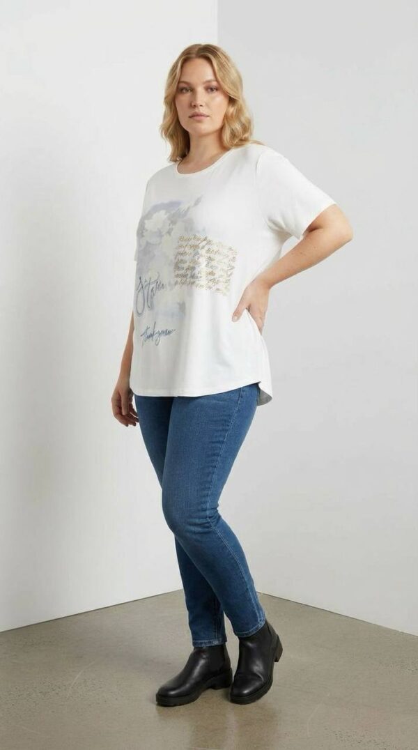 Women's White Graphic Print Short Sleeve Blouse