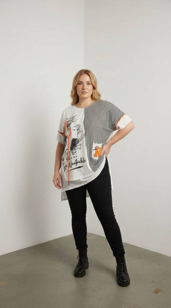 Modern Graphic Print and Striped Casual Blouse