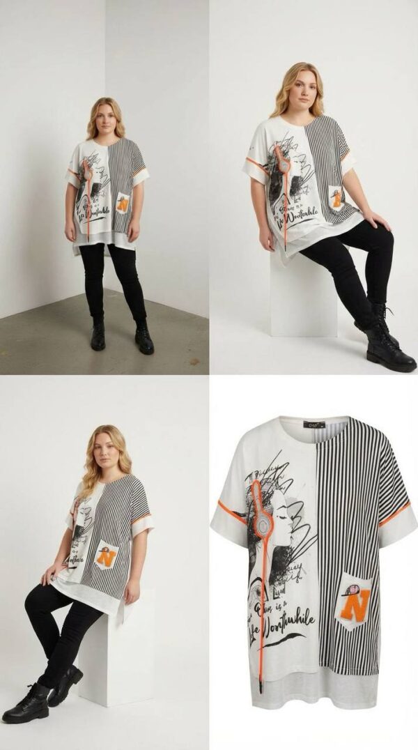 Modern Graphic Print and Striped Casual Blouse