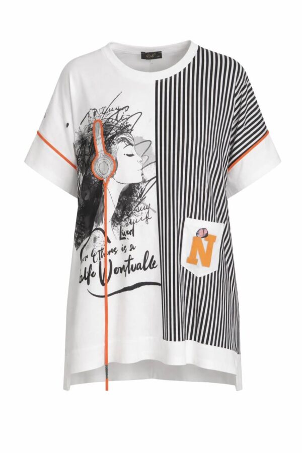 Modern Graphic Print and Striped Casual Blouse