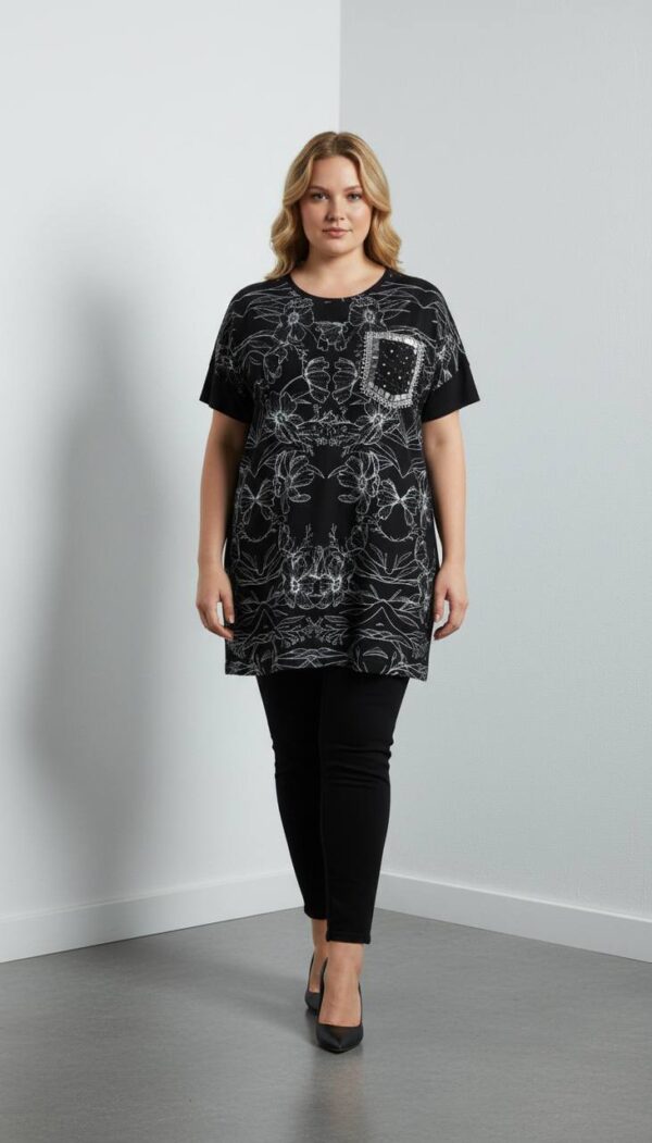 Floral Print Tunic Blouse with Embellished Pocket