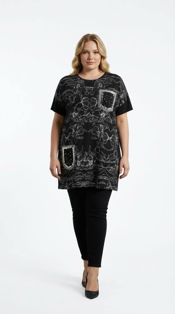 Floral Print Tunic Blouse with Embellished Pocket