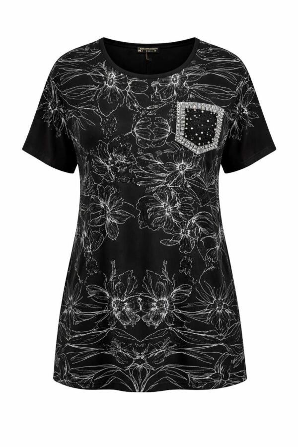 Floral Print Tunic Blouse with Embellished Pocket