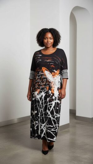 Abstract Calligraphy Print Maxi Dress