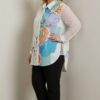 Women's Abstract Print Mesh Sleeve Tunic Shirt