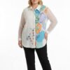 Women's Abstract Print Mesh Sleeve Tunic Shirt