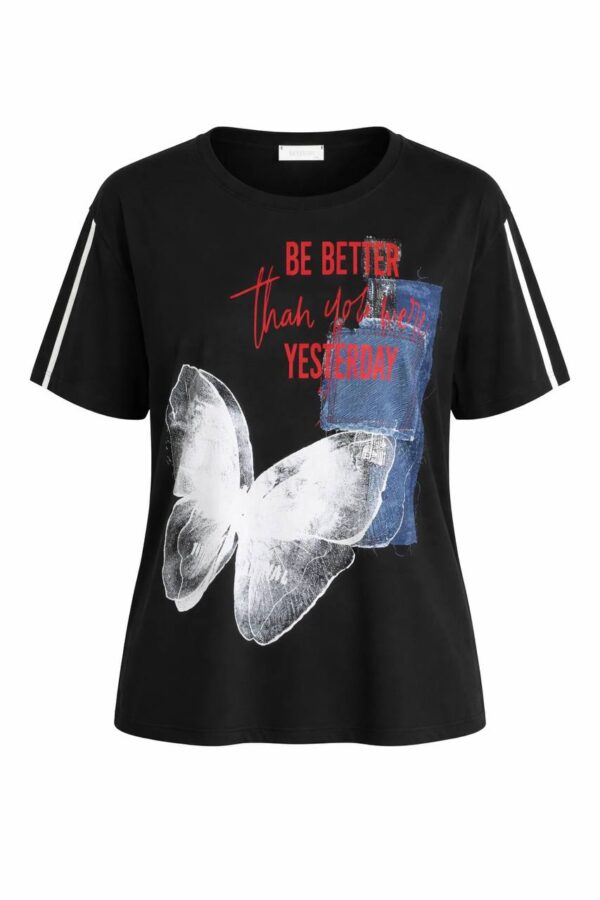 Lavelina Graphic Butterfly Print Blouse with Denim Detail