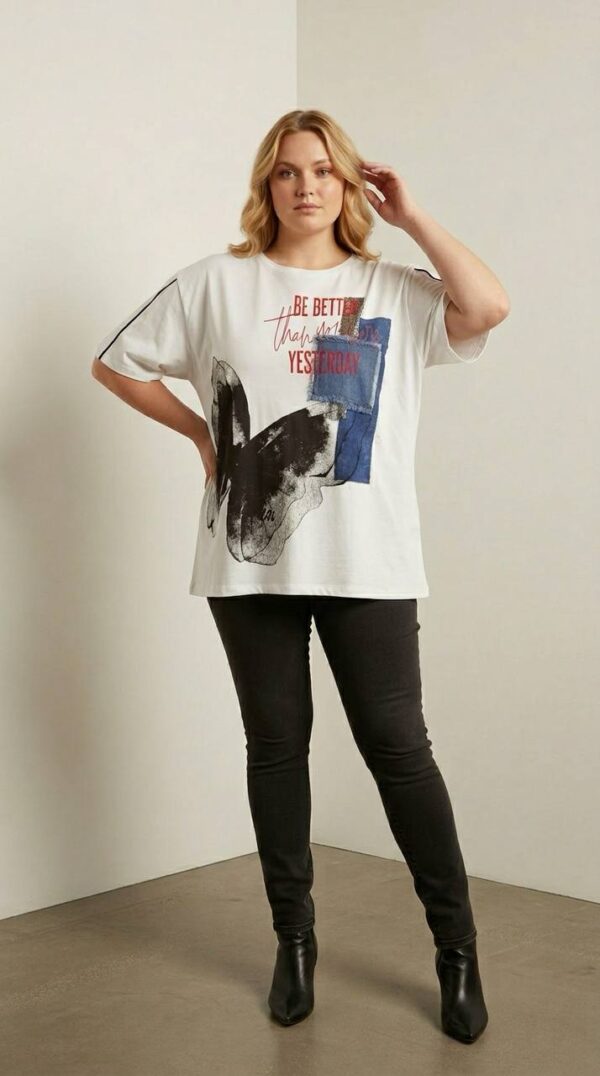 Lavelina Graphic Butterfly Print Blouse with Denim Detail