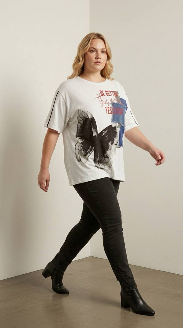 Lavelina Graphic Butterfly Print Blouse with Denim Detail