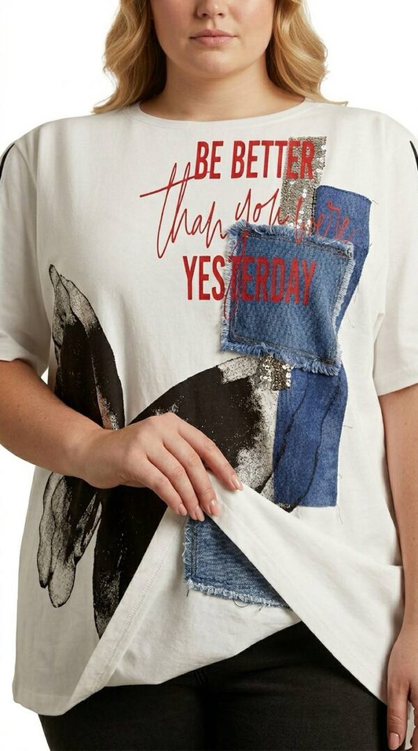 Lavelina Graphic Butterfly Print Blouse with Denim Detail