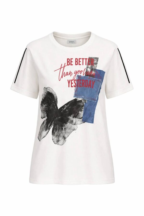 Lavelina Graphic Butterfly Print Blouse with Denim Detail