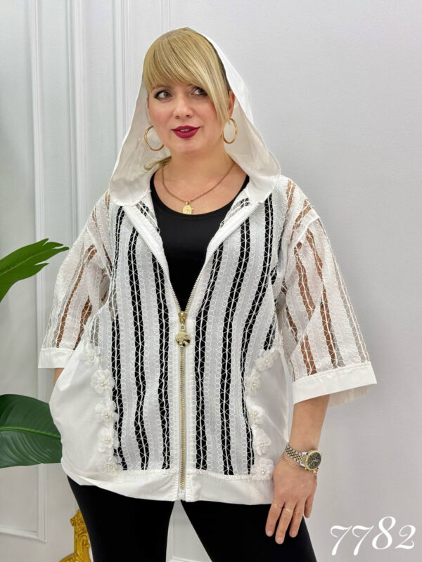 Women's Elegant Black Lace Hooded Bomber Jacket