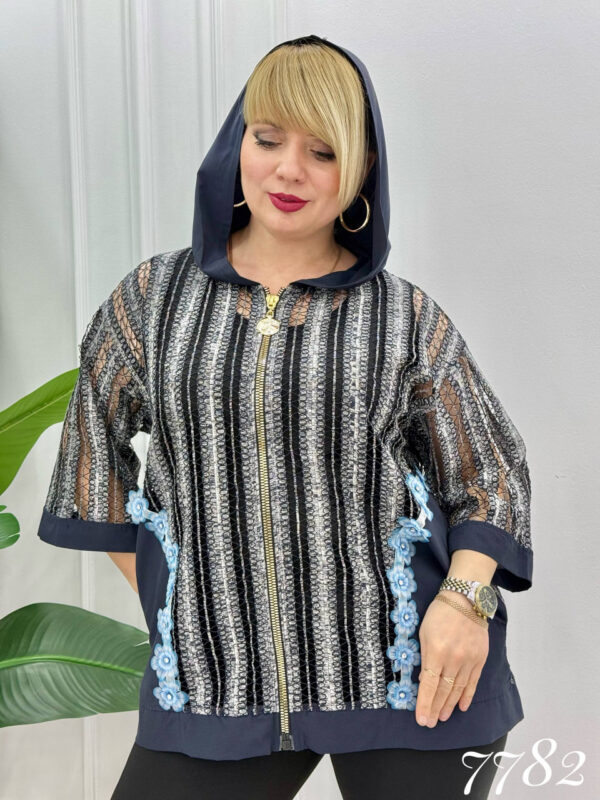 Women's Elegant Black Lace Hooded Bomber Jacket