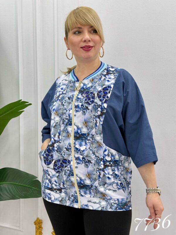 Elegant Butterfly Print Women's Zip-Up Bomber Jacket