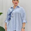 Striped Button-Down Shirt with Floral Embroidery