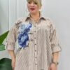 Striped Button-Down Shirt with Floral Embroidery