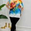 Vibrant Floral Embellished Short Sleeve Blouse