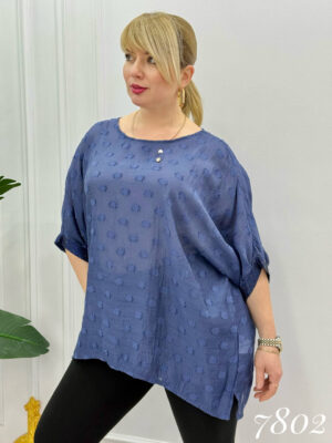 Elegant Blue Textured Floral Chiffon Blouse