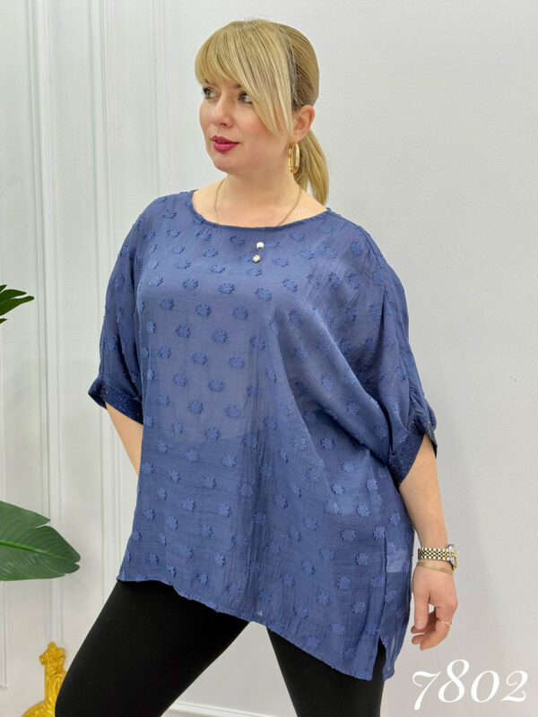 Elegant Blue Textured Floral Chiffon Blouse
