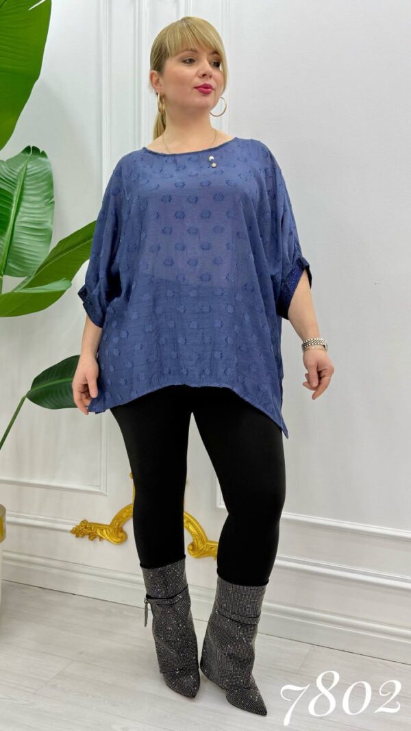 Elegant Blue Textured Floral Chiffon Blouse