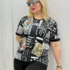 Women's Typography Graphic Print Blouse with Patches