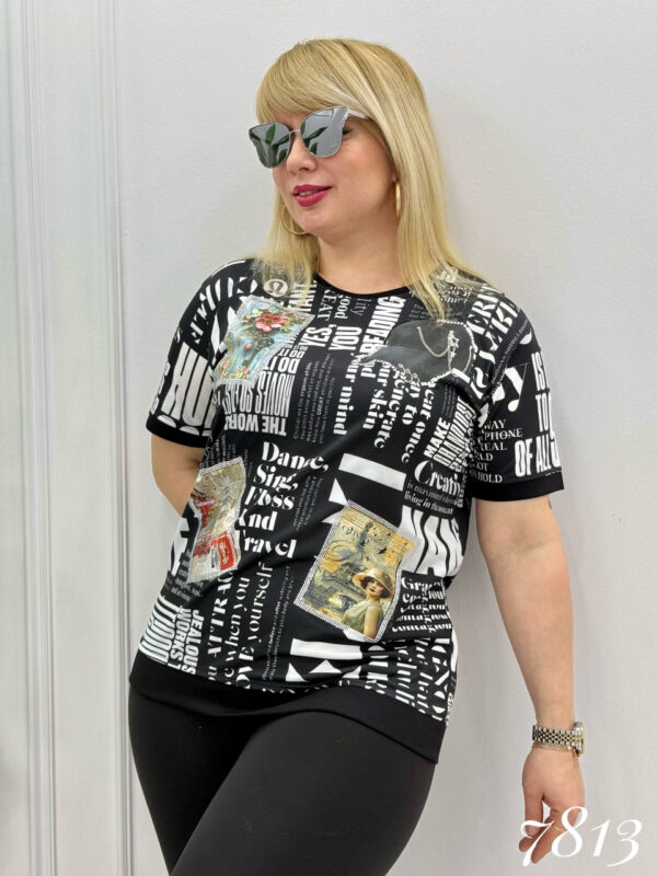 Women's Typography Graphic Print Blouse with Patches