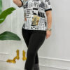 Women's Typography Graphic Print Blouse with Patches