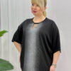 Elegant Rhinestone Gradient Black Batwing Blouse