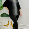 Elegant Rhinestone Gradient Black Batwing Blouse