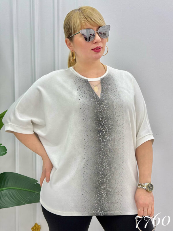 Elegant Rhinestone Gradient Black Batwing Blouse