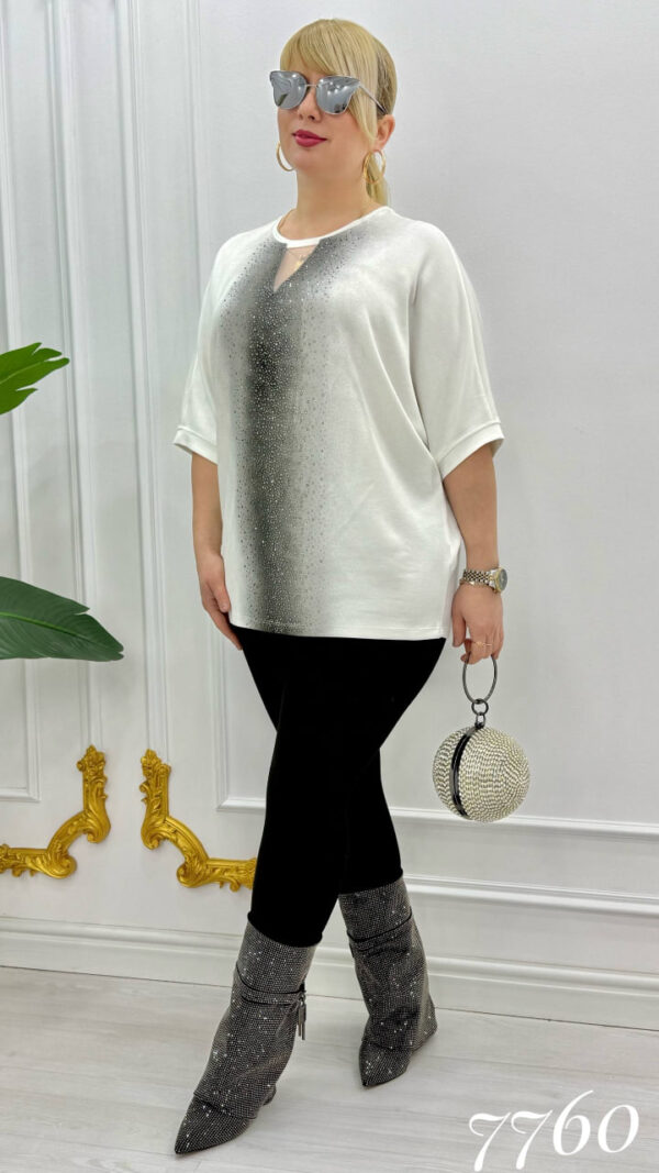 Elegant Rhinestone Gradient Black Batwing Blouse