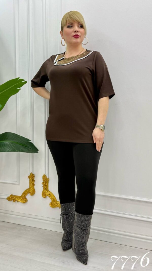 Elegant Red Blouse with Sequin Collar Detail